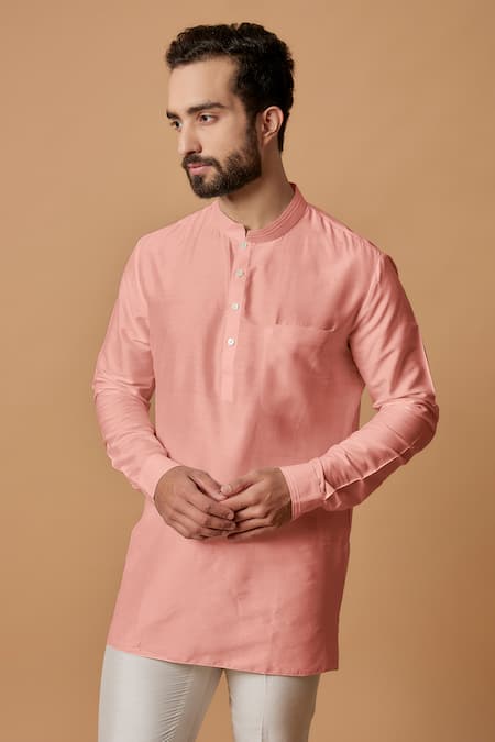 Bubber Couture Pink Cotton, Silk Kanav Pintuck Kurta Online at Aza Fashions Bubber Couture_Pink Cotton, Silk Kanav Pintuck Kurta _Online_at_Aza_Fashions