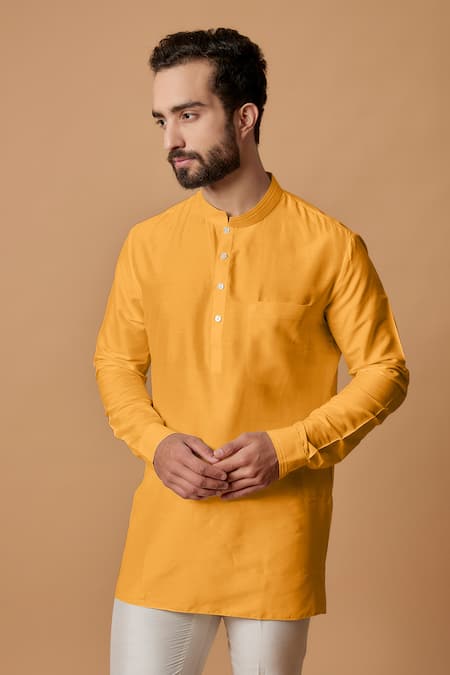 Bubber Couture_Orange Cotton, Silk Manav Pintuck Shirt Kurta _Online_at_Aza_Fashions