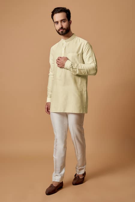 BUBBER COUTURE Beige Cotton Silk Plain Omair Shirt Kurta 