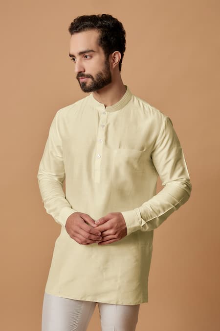 Bubber Couture_Beige Cotton, Silk Omair Shirt Kurta _Online_at_Aza_Fashions