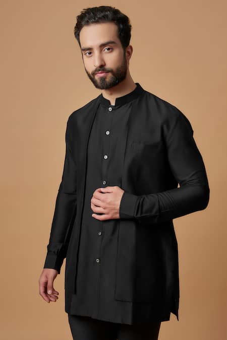 Bubber Couture Black Cotton, Silk Rayaan Layered Shirt Kurta Online at Aza Fashions Bubber Couture_Black Cotton, Silk Rayaan Layered Shirt Kurta _Online_at_Aza_Fashions