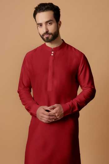 Buy Bubber Couture Red Cotton, Silk Rudra Straight Kurta Set Online at Aza Fashions Buy_Bubber Couture_Red Cotton, Silk Rudra Straight Kurta Set _Online_at_Aza_Fashions