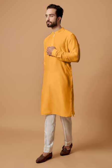 BUBBER COUTURE Orange Cotton Silk Plain Sai Straight Kurta Set 