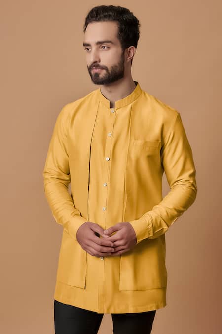 Bubber Couture Orange Cotton, Silk Embroidery Tanmay Plain Layered Short Kurta Online at Aza Fashions Bubber Couture_Orange Cotton, Silk Embroidery Tanmay Plain Layered Short Kurta _Online_at_Aza_Fashions