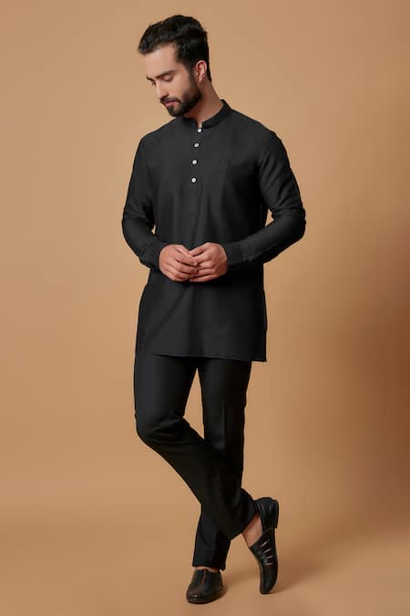 BUBBER COUTURE Zaid Pintucked Mandarin Collar Kurta 