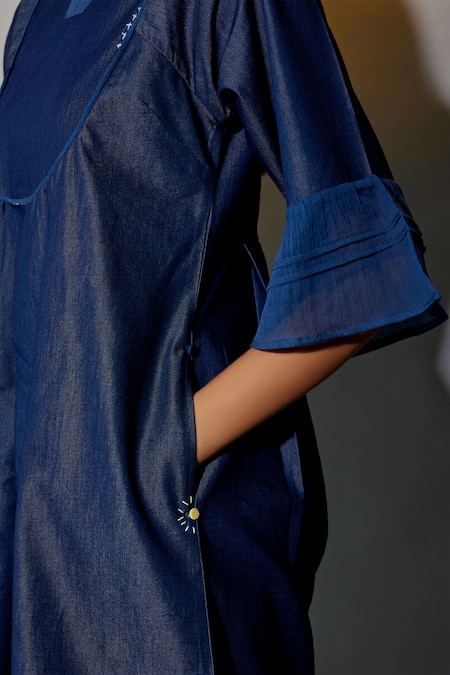 Buy_JAYATI GOENKA_Blue , Satin Embroidery Cord Border Anarkali And Palazzo Set _Online_at_Aza_Fashions