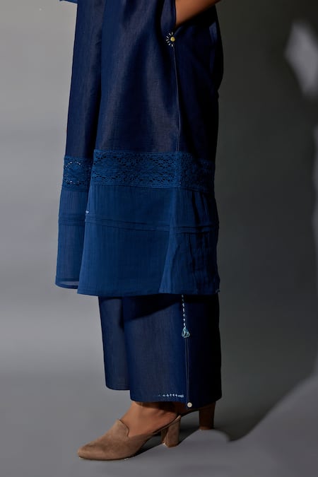 Shop_JAYATI GOENKA_Blue , Satin Embroidery Cord Border Anarkali And Palazzo Set _Online_at_Aza_Fashions