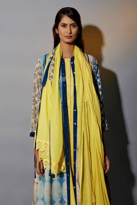 Buy JAYATI GOENKA Brown Cotton Lace Mandarin Geometric Hand Block Printed Overlay Flared Pant Set Online at Aza Fashions Buy_JAYATI GOENKA_Brown Cotton Lace Mandarin Geometric Hand Block Printed Overlay Flared Pant Set _Online_at_Aza_Fashions