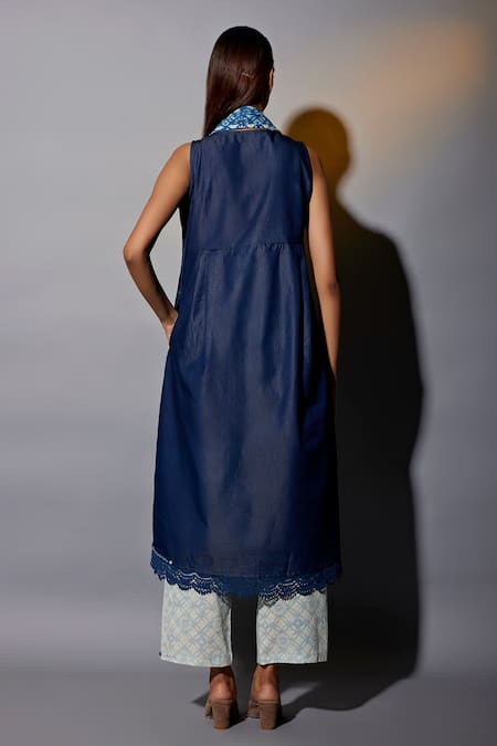 JAYATI GOENKA Denim Kurta Set With Printed Dupatta 