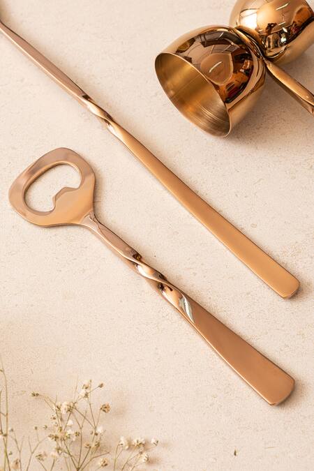 The Decor Remedy_Gold Brass Alloy Stainless Steel Bar Tools Of 4_Online_at_Aza_Fashions