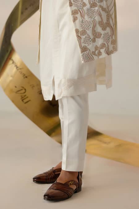 Buy_Jatin Malik_Ivory Linen, Silk Embroidery Hand Shrug Trouser Set _Online_at_Aza_Fashions