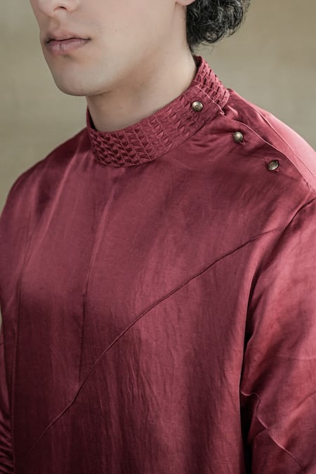 Jatin Malik Red Linen, Silk Embroidery Hand Kurta Set Online at Aza Fashions Jatin Malik_Red Linen, Silk Embroidery Hand Kurta Set _Online_at_Aza_Fashions