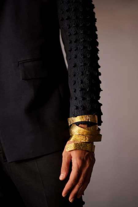 Jatin Malik Blue Embroidery Stygian Textured Blazer Trouser Set at Aza Fashions Jatin Malik_Blue Embroidery Stygian Textured Blazer Trouser Set _at_Aza_Fashions