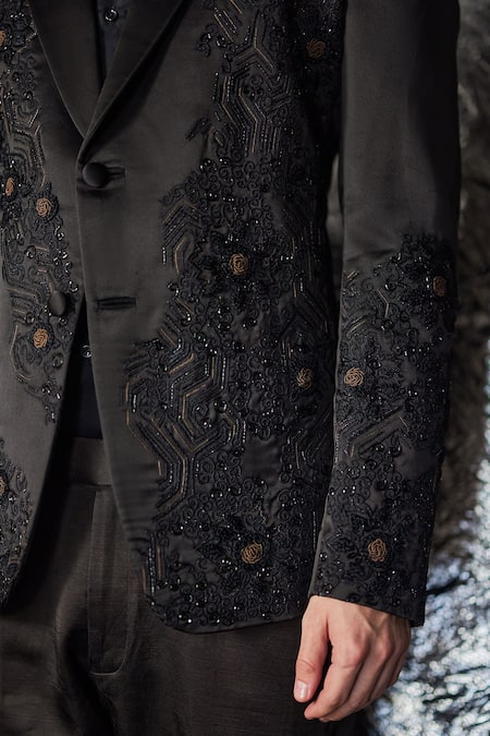 Buy Jatin Malik Black Linen, Silk Embroidery Dire Blazer Trouser Set Online at Aza Fashions Buy_Jatin Malik_Black Linen, Silk Embroidery Dire Blazer Trouser Set _Online_at_Aza_Fashions