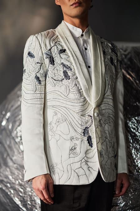 Jatin Malik Glitter Comp Zari Embroidered Blazer Trouser Set 