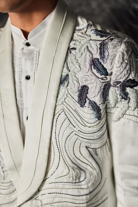 Buy Jatin Malik White Linen, Silk Beads Glitter Comp Zari Embroidered Blazer Trouser Set Online at Aza Fashions Buy_Jatin Malik_White Linen, Silk Beads Glitter Comp Zari Embroidered Blazer Trouser Set _Online_at_Aza_Fashions