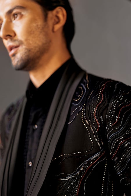 Buy Jatin Malik Black Linen, Silk Beads Embroidered Tuxedo Trouser Set Online at Aza Fashions Buy_Jatin Malik_Black Linen, Silk Beads Embroidered Tuxedo Trouser Set _Online_at_Aza_Fashions