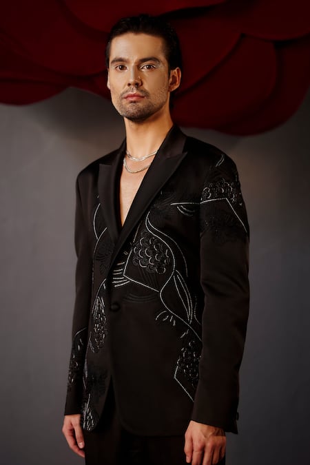 Buy Jatin Malik Black Linen, Silk Beads Embroidered Tuxedo Shirt Set Online at Aza Fashions Buy_Jatin Malik_Black Linen, Silk Beads Embroidered Tuxedo Shirt Set _Online_at_Aza_Fashions