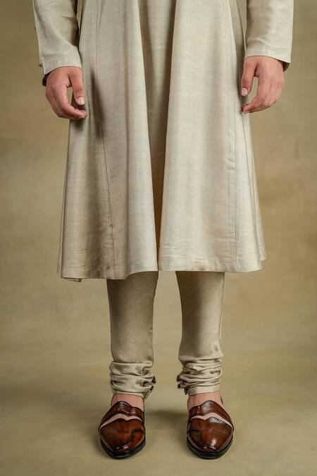Jatin Malik_Grey Linen, Silk Plain Kurta Set _Online_at_Aza_Fashions