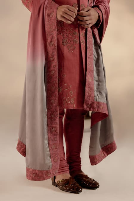 Jatin Malik_Red Linen, Silk Diamonds, Zari, Embroidery Sherwani Set _at_Aza_Fashions
