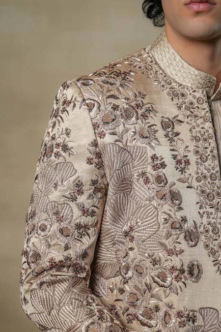 Buy Jatin Malik Grey Linen, Silk Embroidery Floral Blast Jacket And Kurta Set Online at Aza Fashions Buy_Jatin Malik_Grey Linen, Silk Embroidery Floral Blast Jacket And Kurta Set _Online_at_Aza_Fashions