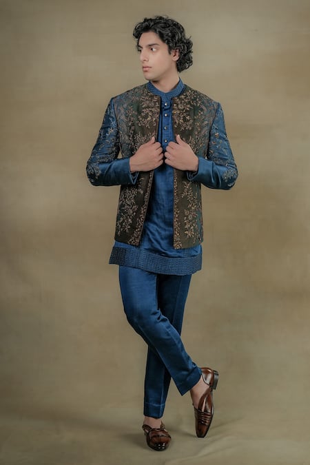 Jatin Malik Floral Zardozi Embroidered Jacket & Kurta Set 