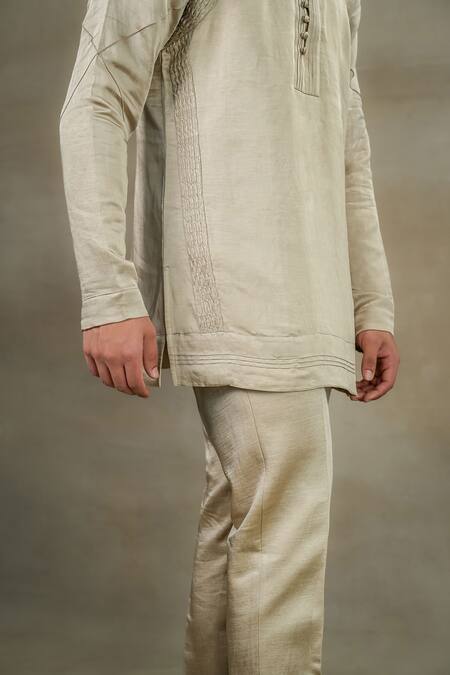 Buy Jatin Malik Grey Linen, Silk Plain Kurta Set Online at Aza Fashions Buy_Jatin Malik_Grey Linen, Silk Plain Kurta Set _Online_at_Aza_Fashions