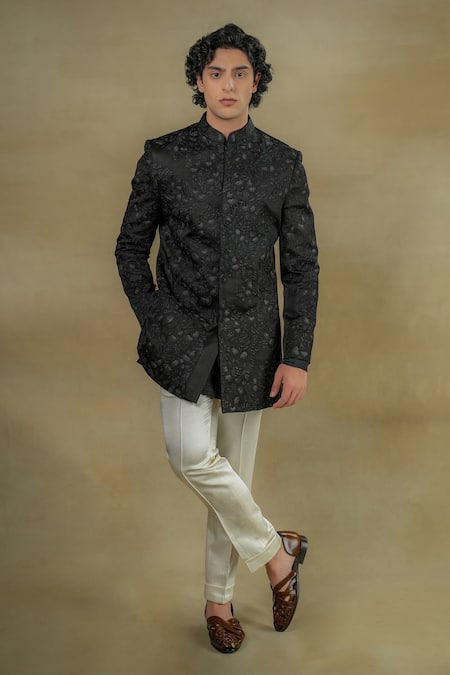 Jatin Malik Dali Floral Garden Embroidered Bandhgala Set 