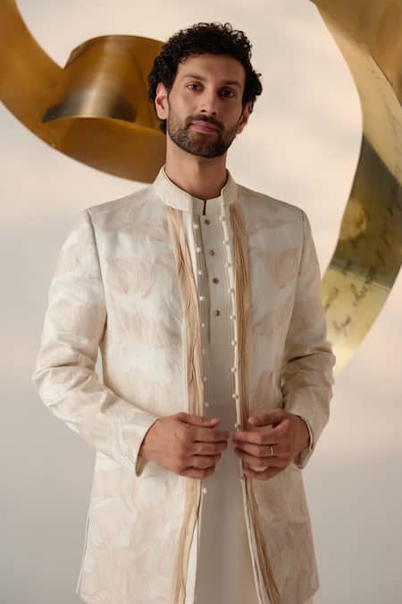 Shop_Jatin Malik_Ivory Linen, Silk Embroidery Dreamy Abstract Bandhgala Set _Online_at_Aza_Fashions