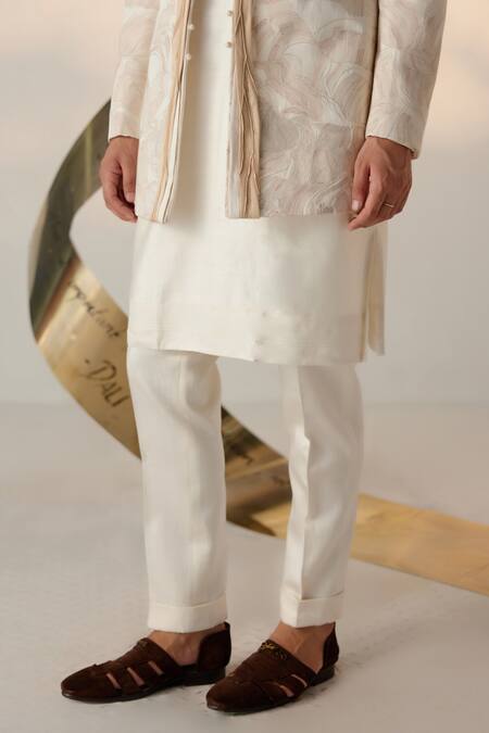 Jatin Malik_Ivory Linen, Silk Embroidery Dreamy Abstract Bandhgala Set _at_Aza_Fashions