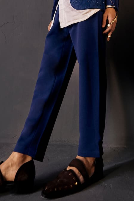 Jatin Malik Blue Kota Doria Embroidery Lips Blazer And Pant Set at Aza Fashions Jatin Malik_Blue Kota Doria Embroidery Lips Blazer And Pant Set _at_Aza_Fashions