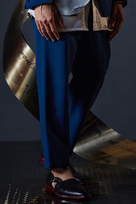 Jatin Malik_Blue Kota Doria Embroidery The Floating Spider Embellished Blazer And Pant Set _Online_at_Aza_Fashions