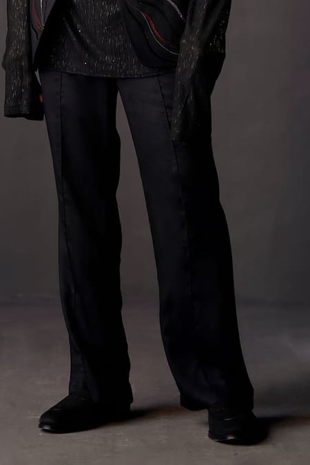 Jatin Malik_Black Modal, Rayon Sequins Poster Eyes Embellished Overshirt And Pant Set _Online_at_Aza_Fashions