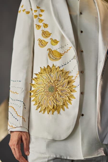 Shop Jatin Malik Black Modal, Rayon Petals Gala Embellished Sunflower Overshirt And Pant Set Online at Aza Fashions Shop_Jatin Malik_Black Modal, Rayon Petals Gala Embellished Sunflower Overshirt And Pant Set _Online_at_Aza_Fashions