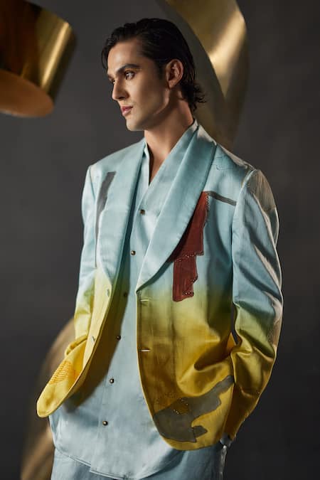 Jatin Malik The Melting Clocks Hand Painted Overshirt & Pant Set 