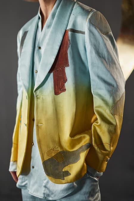 Buy Jatin Malik Blue Linen, Silk The Melting Clocks Hand Painted Overshirt And Pant Set Online at Aza Fashions Buy_Jatin Malik_Blue Linen, Silk The Melting Clocks Hand Painted Overshirt And Pant Set _Online_at_Aza_Fashions