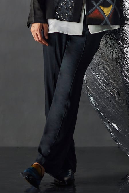 Jatin Malik Black Modal, Rayon Embroidery Carnival Hand Painted Overshirt And Pant Set Online at Aza Fashions Jatin Malik_Black Modal, Rayon Embroidery Carnival Hand Painted Overshirt And Pant Set _Online_at_Aza_Fashions