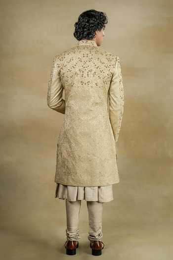 Shop Jatin Malik Grey Linen, Silk Embroidery, Zari, Diamonds Sandune Floral Garden Sherwani Set at Aza Fashions Shop_Jatin Malik_Grey Linen, Silk Embroidery, Zari, Diamonds Sandune Floral Garden Sherwani Set _at_Aza_Fashions