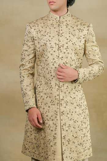 Jatin Malik Grey Linen, Silk Embroidery, Zari, Diamonds Sandune Floral Garden Sherwani Set Online at Aza Fashions Jatin Malik_Grey Linen, Silk Embroidery, Zari, Diamonds Sandune Floral Garden Sherwani Set _Online_at_Aza_Fashions