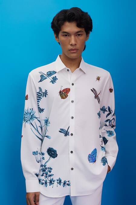 Buy Nautanky White Polyester Embroidery Matrix Printed Shirt Online at Aza Fashions Buy_Nautanky_White Polyester Embroidery Matrix Printed Shirt _Online_at_Aza_Fashions