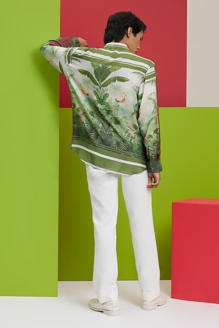 Shop_Nautanky_Green Cotton Mirage Printed Shirt _at_Aza_Fashions