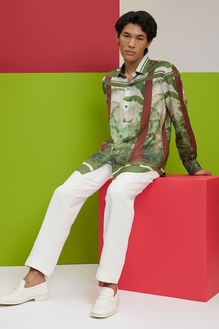 Buy_Nautanky_Green Cotton Mirage Printed Shirt _Online_at_Aza_Fashions