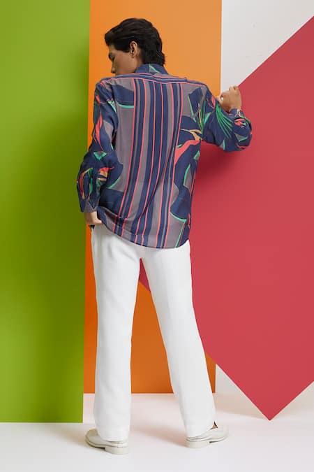 Shop_Nautanky_Green Cotton Embroidery Pixel Printed Shirt _at_Aza_Fashions