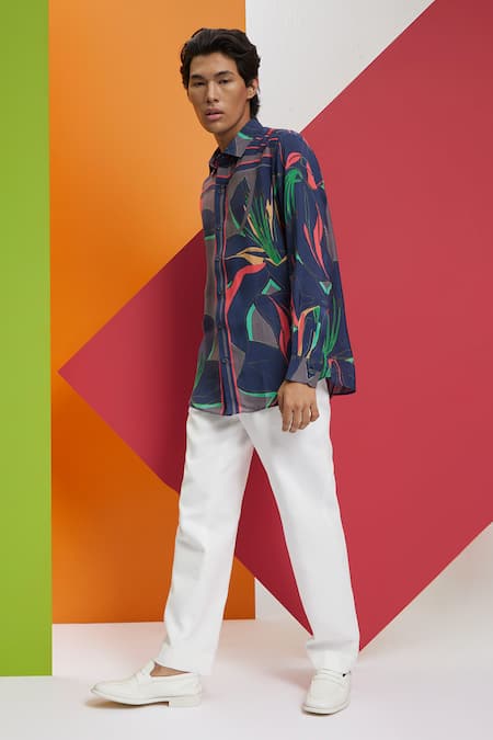 Buy_Nautanky_Green Cotton Embroidery Pixel Printed Shirt _Online_at_Aza_Fashions