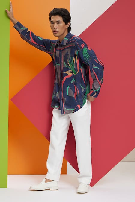 Shop_Nautanky_Green Cotton Embroidery Pixel Printed Shirt _Online_at_Aza_Fashions