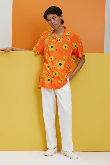 Buy_Nautanky_Orange Cotton Pizzazz Printed Shirt _Online_at_Aza_Fashions