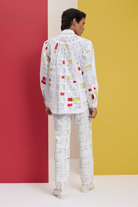 Shop_Nautanky_White Polyester Embroidery Quad Printed Shirt And Pant Set _at_Aza_Fashions