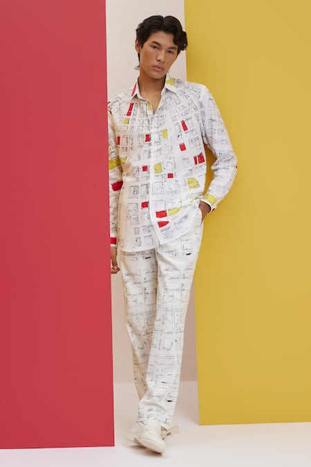 Nautanky_White Polyester Quad Printed Shirt _Online_at_Aza_Fashions