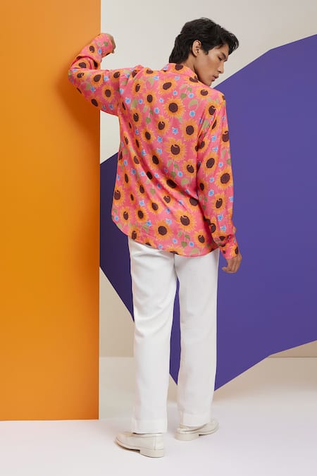 Shop Nautanky Pink Cotton Embroidery Quick Update Printed Shirt at Aza Fashions Shop_Nautanky_Pink Cotton Embroidery Quick Update Printed Shirt _at_Aza_Fashions