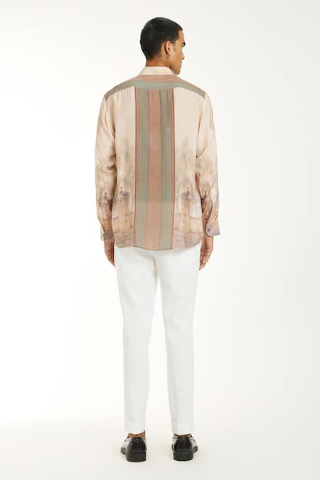 Shop_Nautanky_Beige Cotton Embroidery Spring Blooms Printed Shirt _at_Aza_Fashions